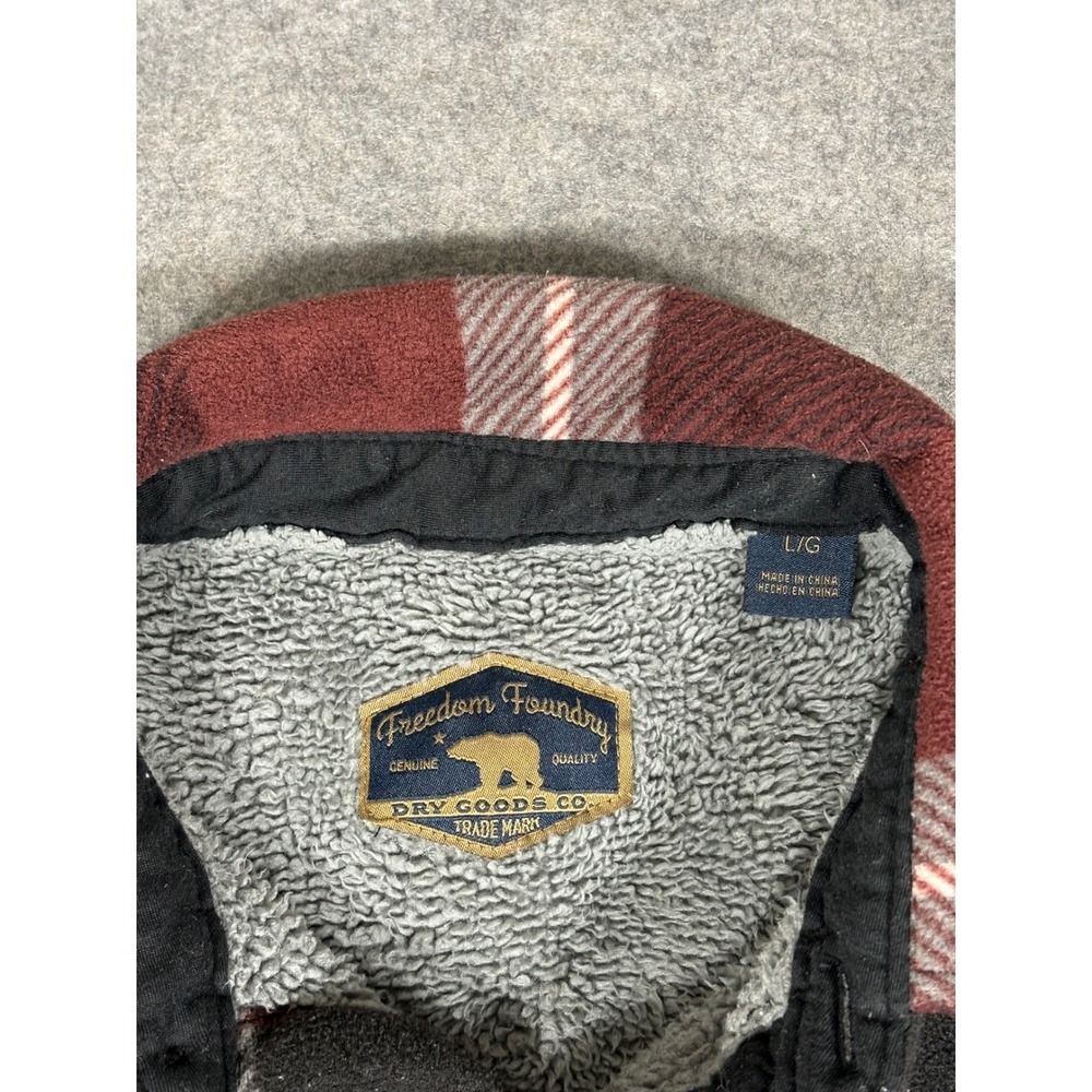 Freedom Foundry Mens Fleece Lined Flannel‎ Shirt Jacket Burgundy Plaid Large L - Picture 6 of 7